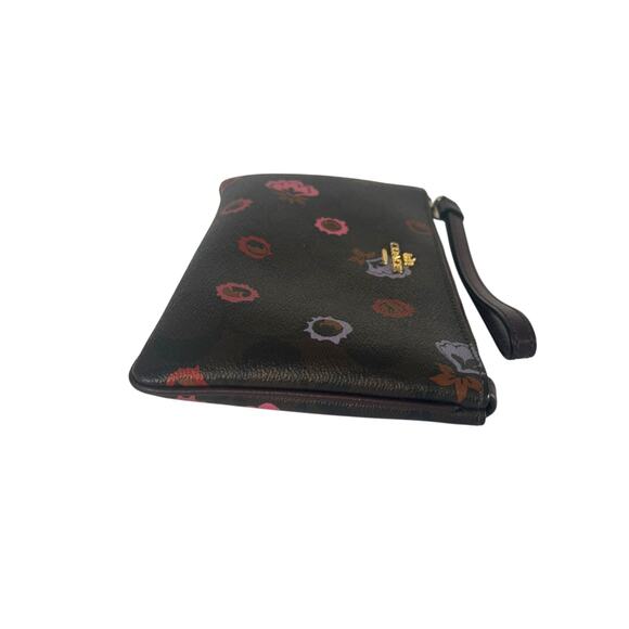 Coach Corner Zip Primrose Wristlet Small Brown Flower Logo Canvas Leather Wallet - Picture 3 of 10